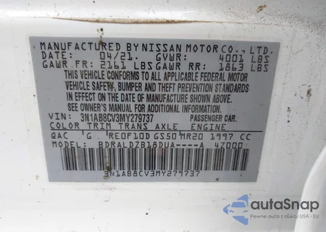 2021 Nissan Sentra Sv Xtronic Cvt from USA, damaged, VIN 3N1AB8CV3MY279737